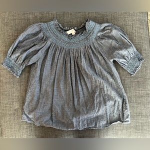 Loft small denim blue blouse with light blue stitching